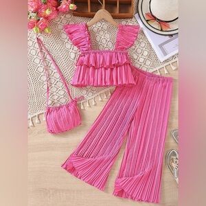 Pink Ruffled Outfit - Top Purse and Pants Set 4T